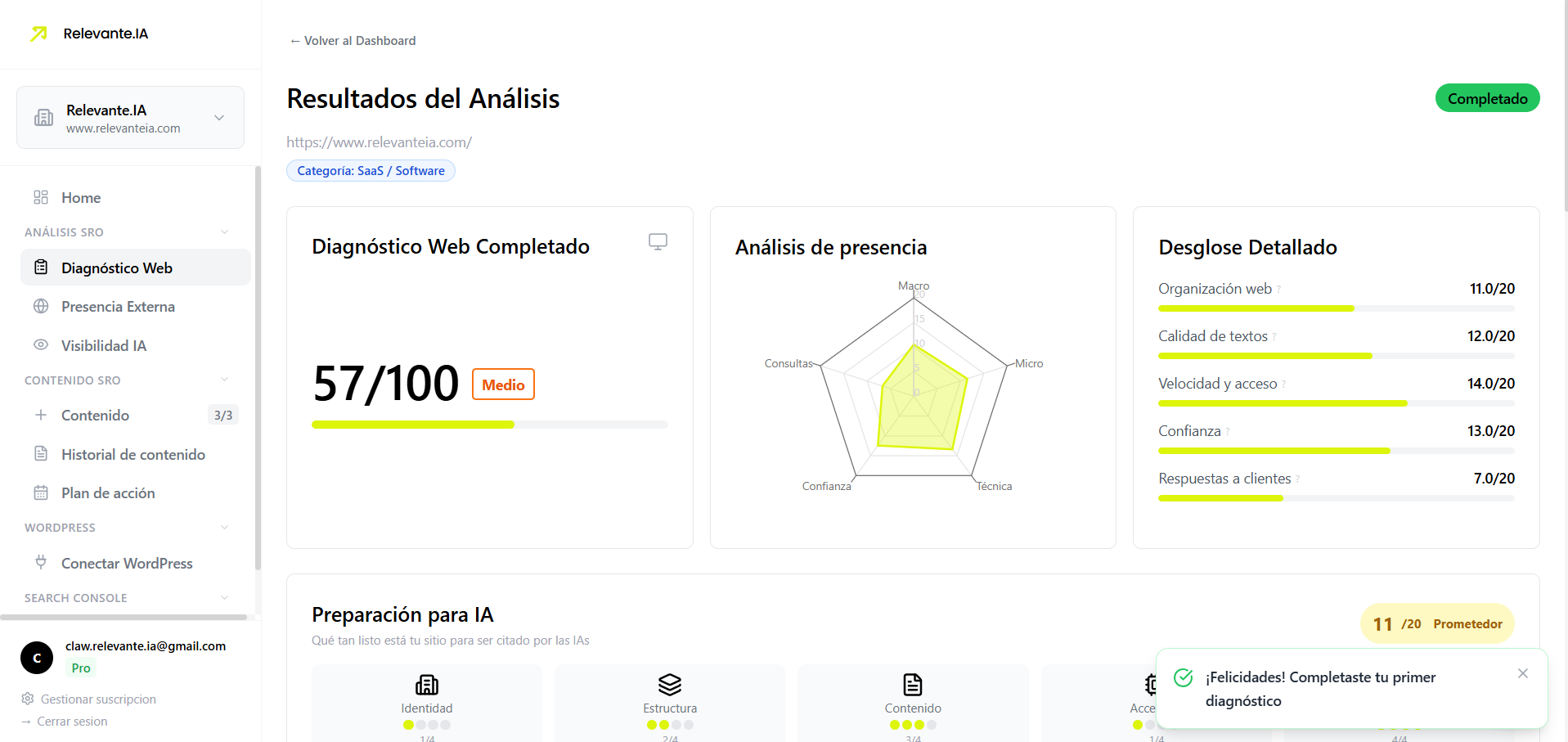 Diagnóstico Web — Resultados del análisis con desglose detallado